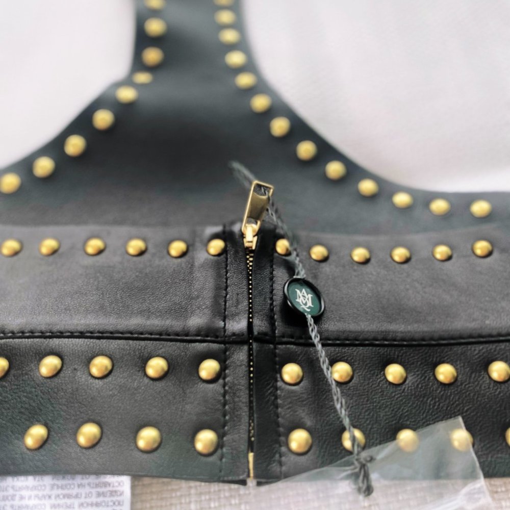 New Alexander McQueen $2395 Gold Studded Lamb Leather Runway Harness Top - Picture 11 of 13
